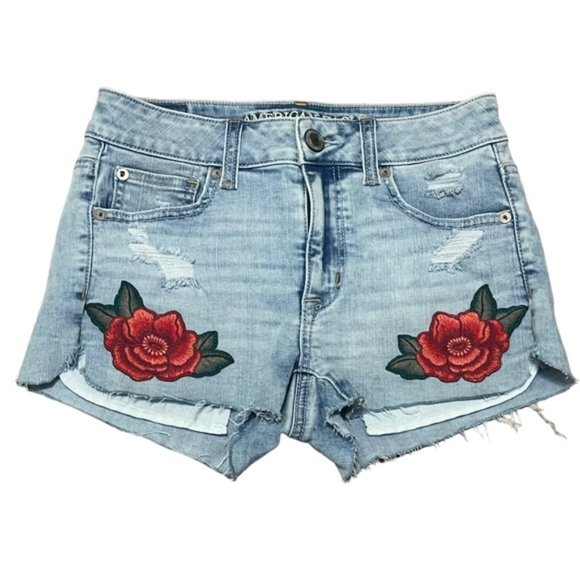 American Eagle Super Stretch Rose Embroidered Hi-Rise Shortie - Picture 2 of 10